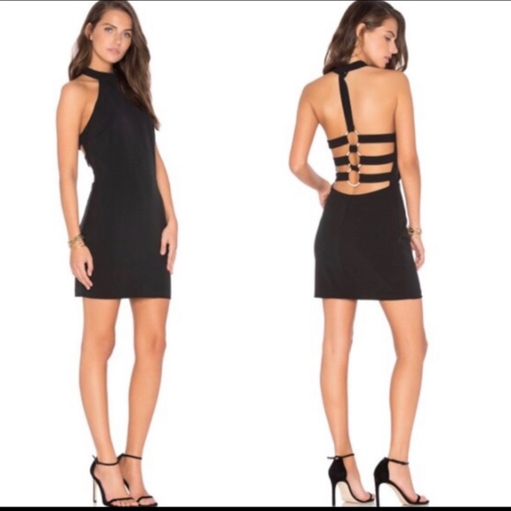 NBD Revolve Black Fiona Mini Dress Gold Ring Back